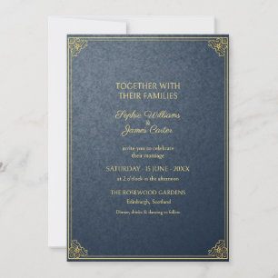 Grey Blue Gold Art Deco Wedding Invitation