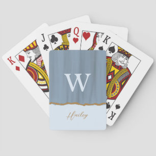 Grey Blue Gold Luxury Monogram Playing Cards
