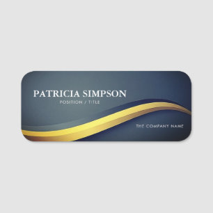 Grey Blue Gradient and Golden Wave: Unique Elegant Name Tag