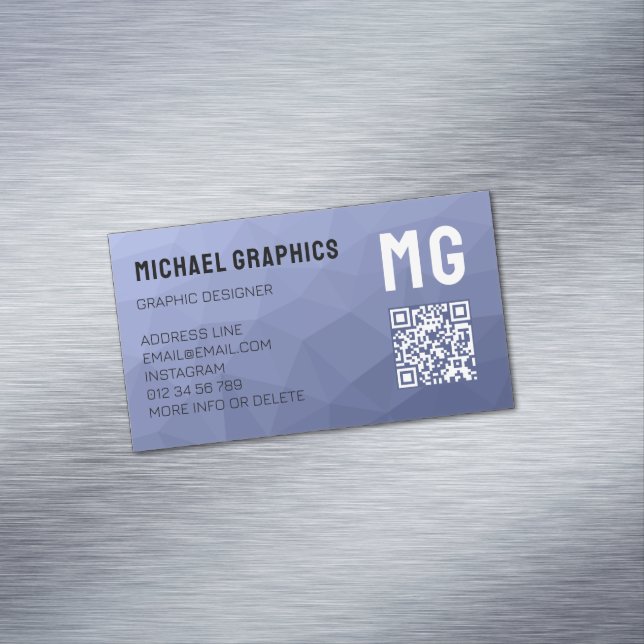 Grey blue gradient geometric mesh pattern QR code Magnetic Business Card (In Situ)