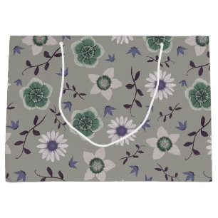 Grey Blue & Green Modern Wildflower Botanical Large Gift Bag