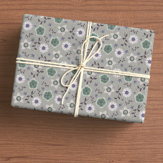 Grey Blue & Green Modern Wildflower Botanical Wrapping Paper