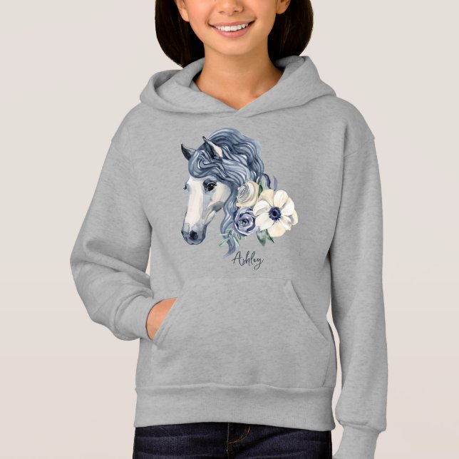 Grey blue horse with flowers personalised name (Front)
