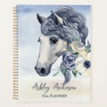 Grey blue horse with flowers personalised name planner<br><div class="desc">Grey blue horse with flowers personalised name planner book for horse lovers.</div>