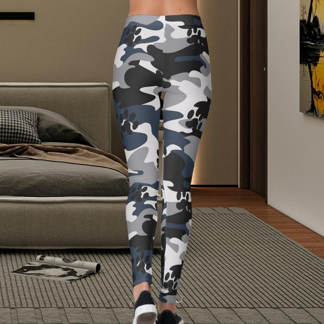 Grey Blue Light Crimson Cat Paw Camouflage Pattern Leggings (Creator Uploaded)