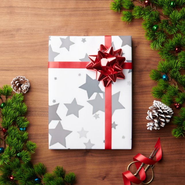 Grey blue lucky star wrapping paper (Holiday Gift)