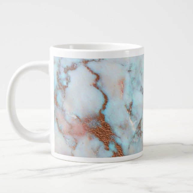 Grey Blue Marble Stone And Brown Glitter Large Coffee Mug (Left)