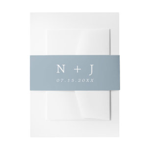 grey blue minimalist simple modern wedding invitation belly band