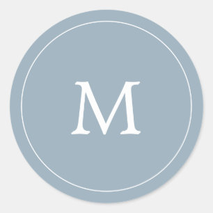 grey blue minimalist simple monogram wedding classic round sticker