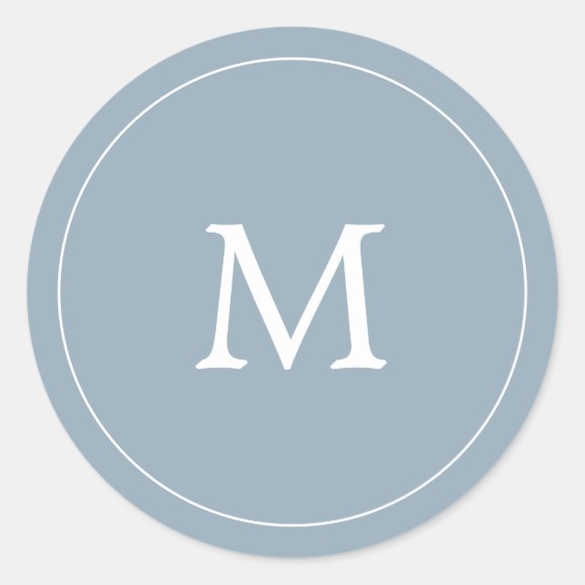 grey blue minimalist simple monogram wedding classic round sticker (Front)