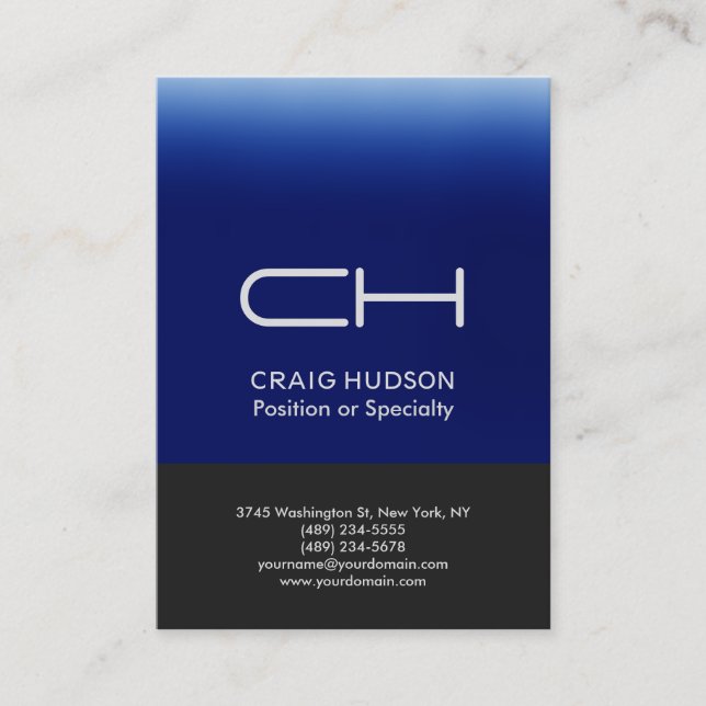 Grey Blue Monogram Professional Business Card (Front)