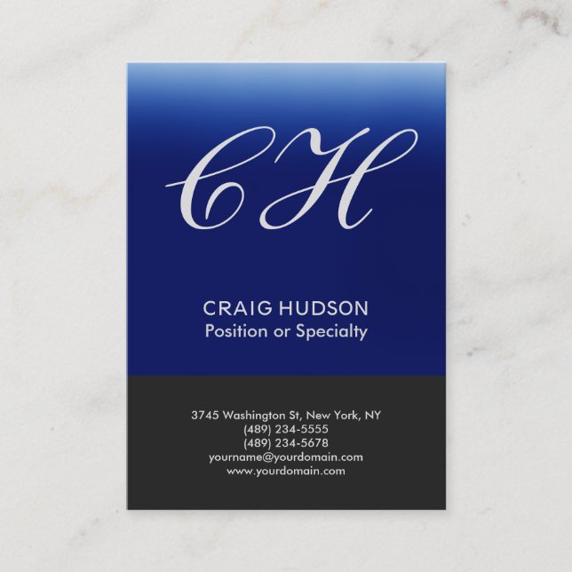Grey Blue Monogram Professional Business Card (Front)