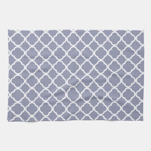 Grey-Blue Moroccan Quatrefoil Tea Towel (Horizontal)