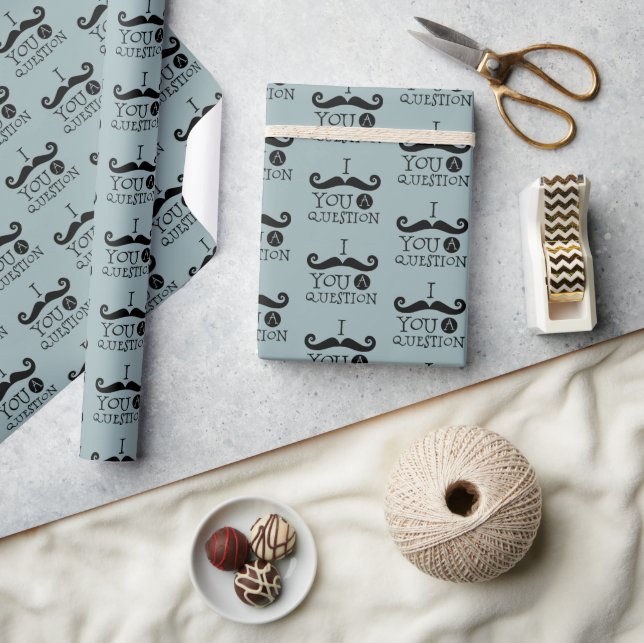 Grey Blue Moustache You A Question Father's Day Wrapping Paper (Crafts)