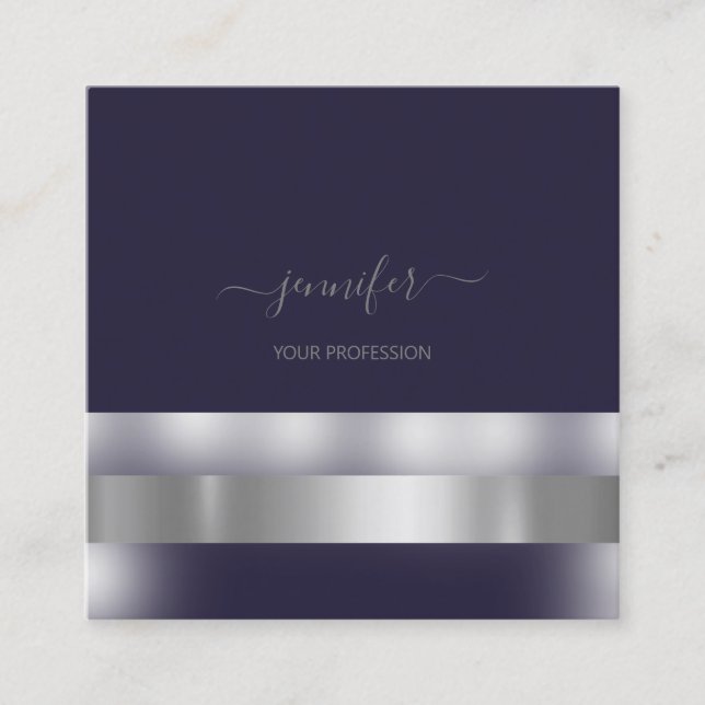 Grey Blue Navy  Makeup Artist Influencer Silver Square Business Card (Front)