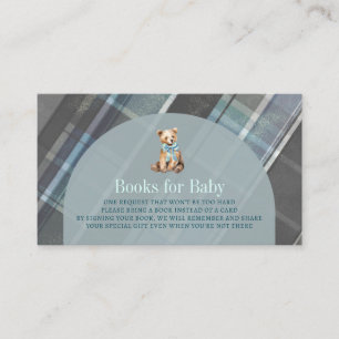 Grey & Blue Plaid Teddy Bear Baby Book Request Enclosure Card