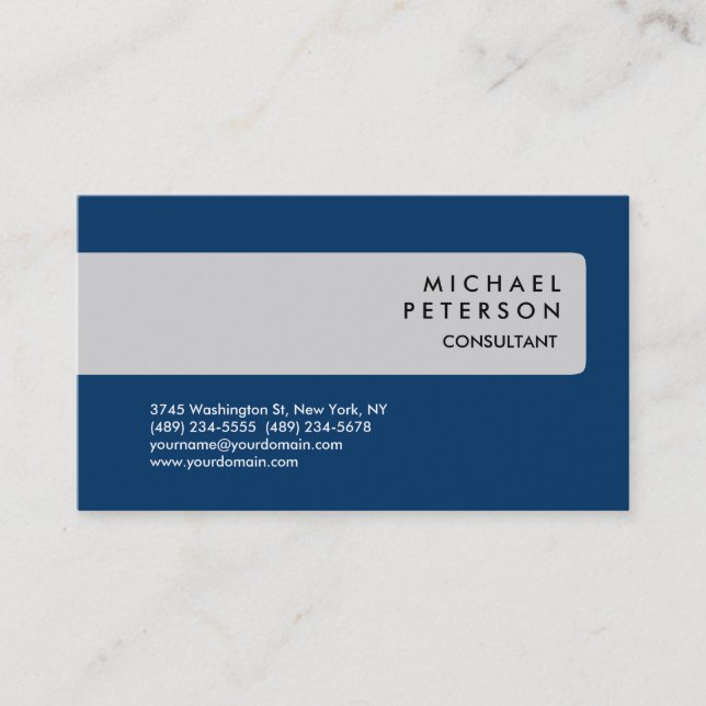 Grey Blue Plain Modern Attractive Business Card (Front)