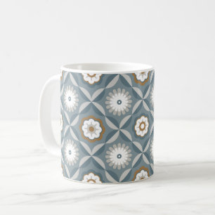 Grey blue retro flowers coffee mug