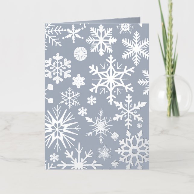 Grey & Blue Silver Snowflake Christmas Foil Greeting Card (Front)