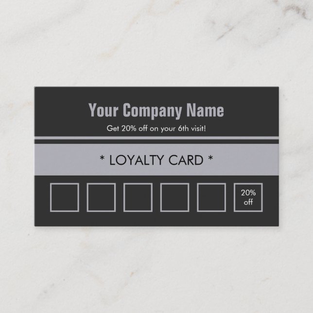 Grey Blue Simple Border 6 Punch Loyalty Card (Front)
