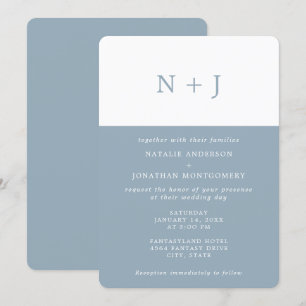 grey blue Simple Elegant Classic Minimal Wedding Invitation