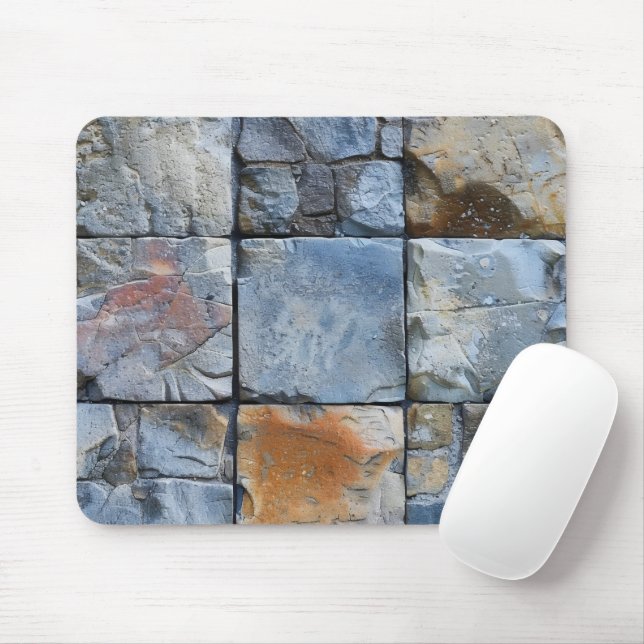 Grey Blue Stone Tile Pattern Mouse Mat (With Mouse)