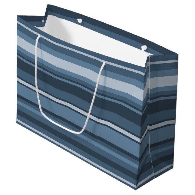Grey-blue stripes large gift bag (Front Angled)