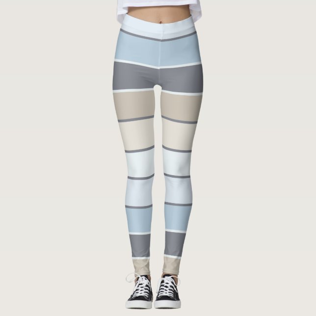 Grey blue stripes leggings (Front)