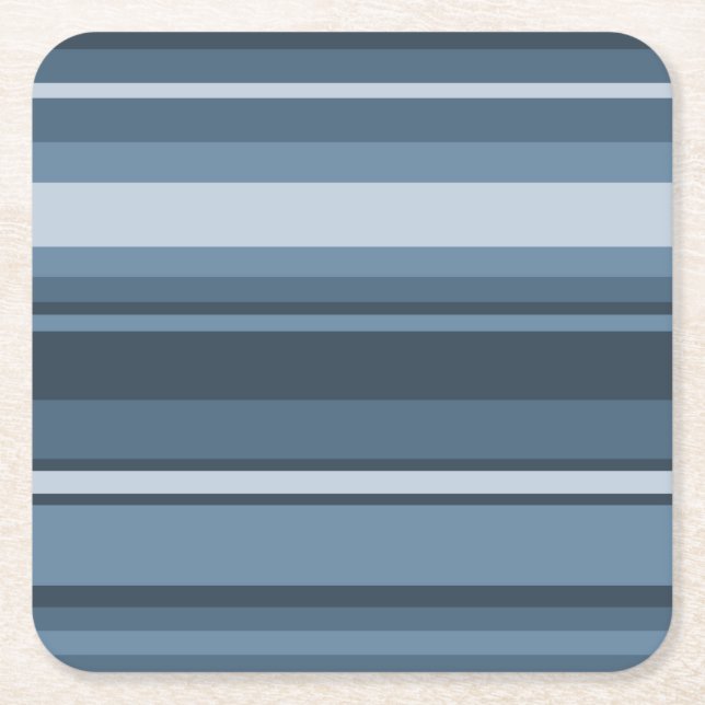 Grey-blue stripes square paper coaster (Front)