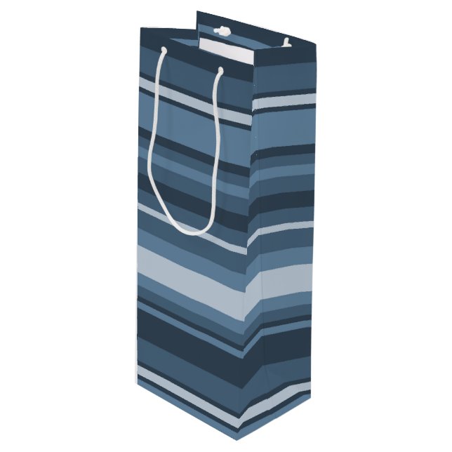 Grey-blue stripes wine gift bag (Front Angled)