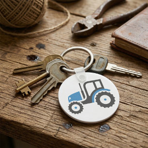 Grey Blue Tractor Key Ring