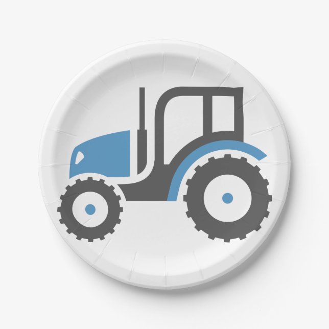 Grey Blue Tractor Paper Plate (Front)