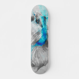 Grey Blue Turquoise Watercolor Betta Fish Skateboard
