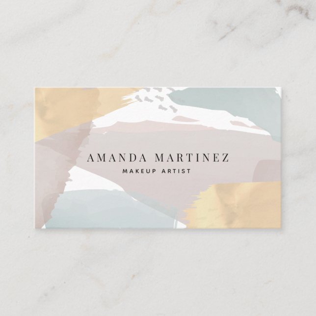 Grey & Blue Watercolor & Gold Business Card (Front)