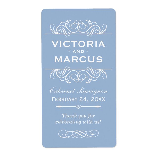 Grey Blue Wedding Wine Bottle Monogram Favour (Front)