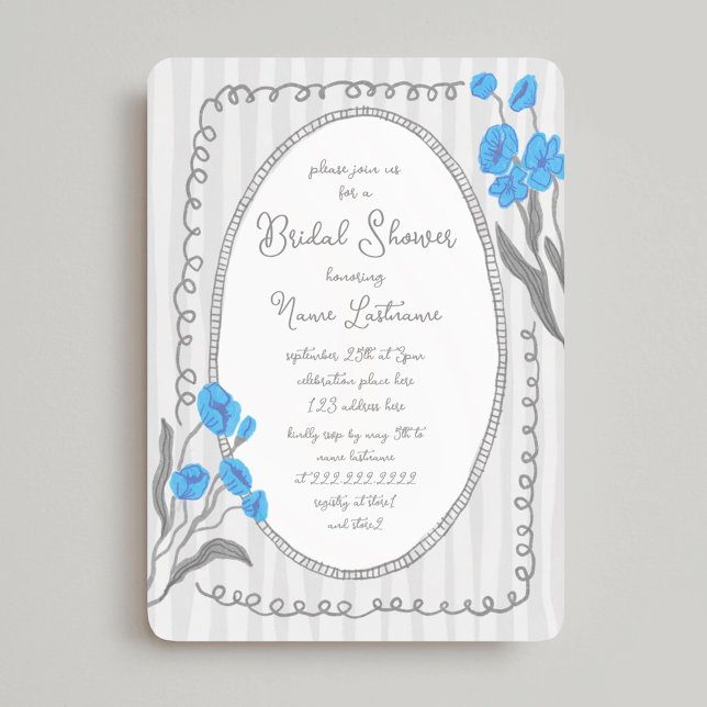 Grey Blue Whimsical Hand Painted Bridal Shower Invitation (Creator Uploaded)