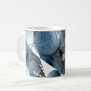 Grey, blue, white abstract pattern. coffee mug