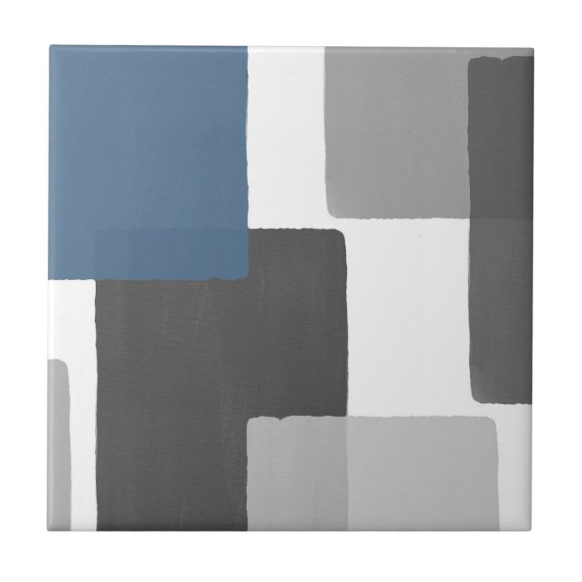 Grey Blue White Geometric Modern Minimalist Tile (Front)