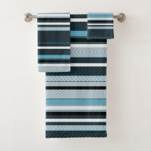 Grey, blue, white stripes. bath towel set