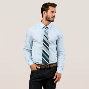 Grey, blue, white stripes.  neck tie