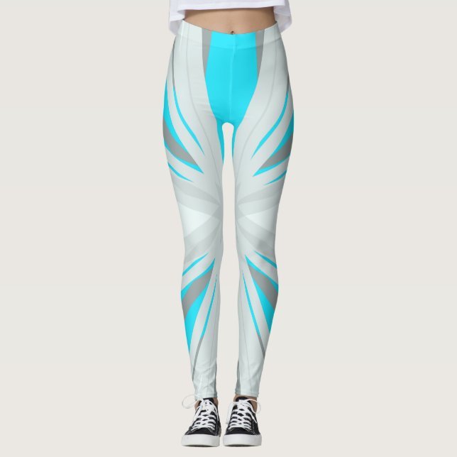 Grey Blue White Winter Christmas Star Gym Yoga Leggings (Front)
