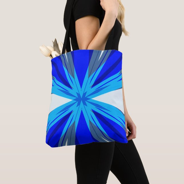 Grey Blue White Winter Christmas Star Snowflake Tote Bag (Close Up)
