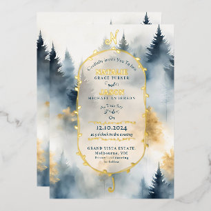 GREY Blue Winter Pine Tree Forest Monogram Wedding