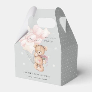 Grey Blush Bearly Wait Bear Balloon Baby Shower Favour Box