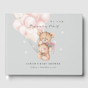 Grey Blush Bearly Wait Bear Balloon Baby Shower Guest Book