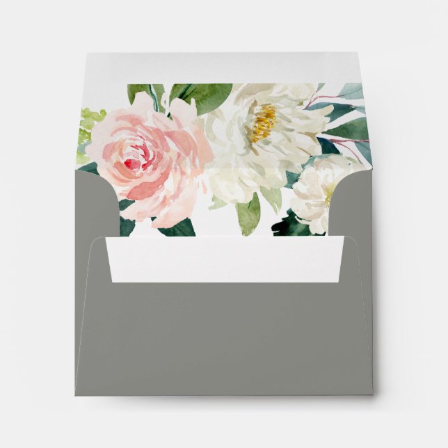 Grey Blush Floral Pre-Printed Address RSVP Envelope (Back (Bottom))