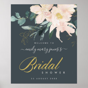 GREY BLUSH FLORAL WATERCOLOR BRIDAL SHOWER WELCOME POSTER