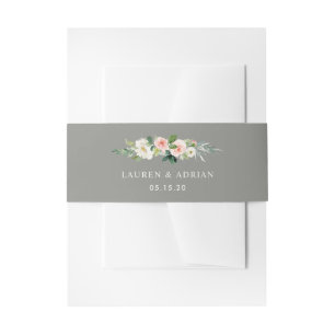 Grey Blush Floral Wedding Invitation Belly Band