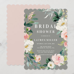 Grey Blush Floral Wreath Bridal Shower Invitation