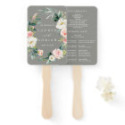 Grey Blush Floral Wreath Wedding Program Hand Fan